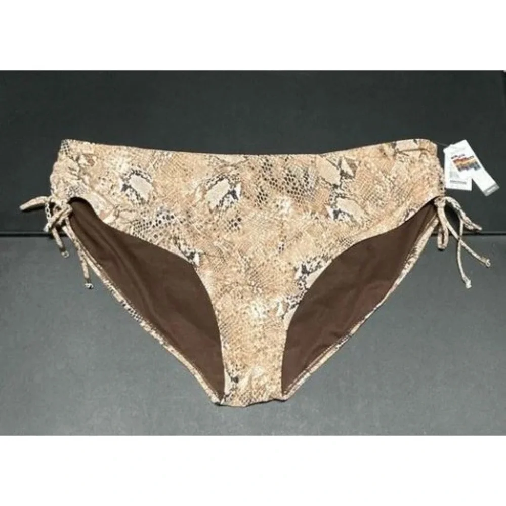 NEW Time and Tru Snake Skin Brown Mid Rise swim Bikini Bottom Plus sz 1X 16W-18W